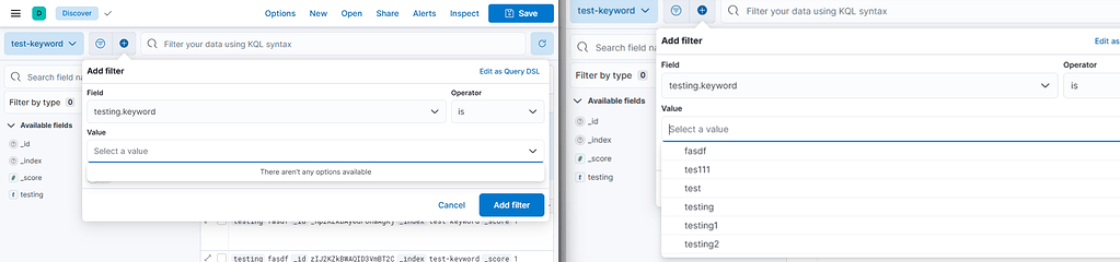 Kibana Data View Filter not working with keyword - ReadonlyREST Community